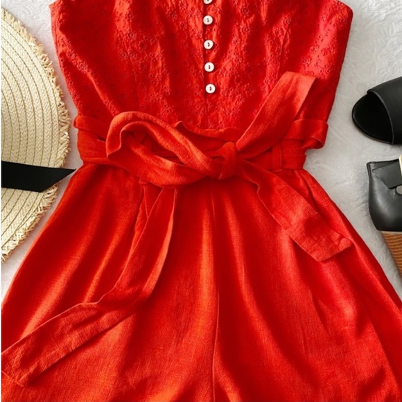 Francesca’s Paperbag Waist Eyelet Lace Romper - Picture 8 of 12